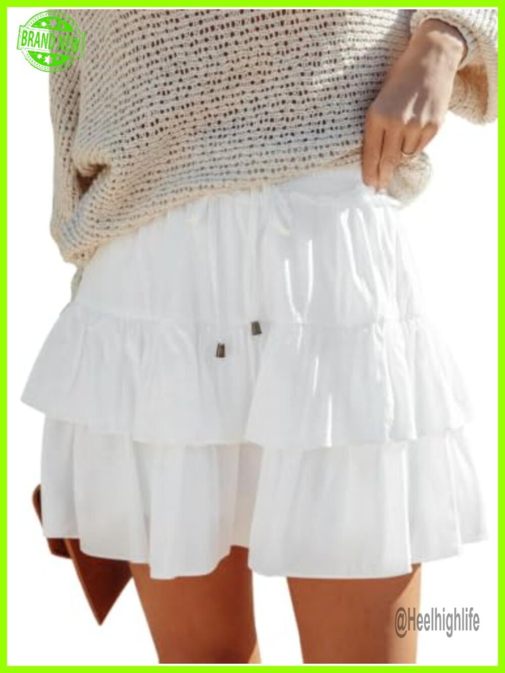 Flowy Tiered Ruffle Skorts High Waist Elastic Waist Cotton Blend Mini